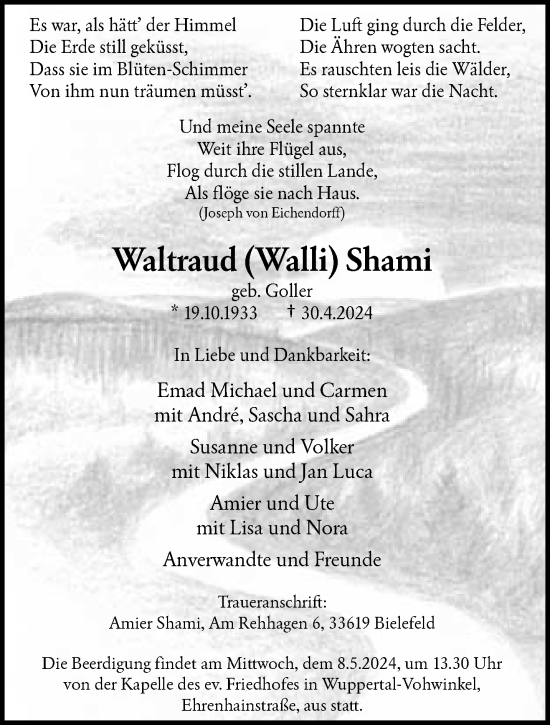 Traueranzeige von Waltraud  Shami von trauer.wuppertaler-rundschau.de