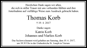 Traueranzeige von Thomas Korb von trauer.extra-tipp-moenchengladbach.de