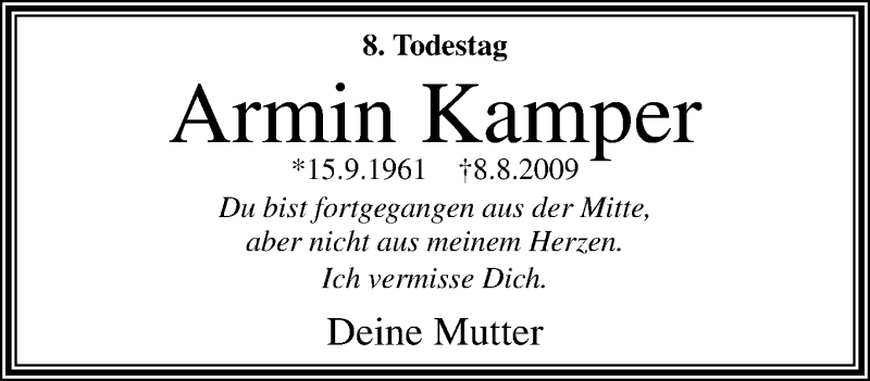  Traueranzeige für Armin Kamper vom 06.08.2017 aus trauer.mein.krefeld.de