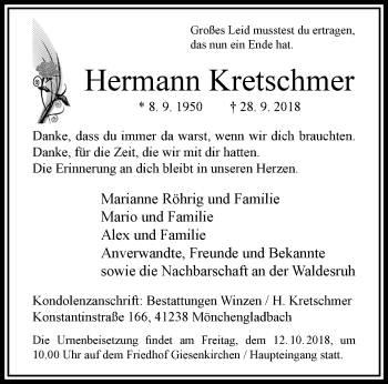 Traueranzeige von Hermann Kretschmer von trauer.extra-tipp-moenchengladbach.de
