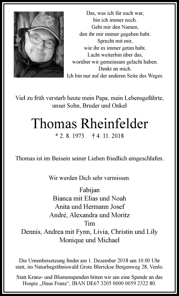  Traueranzeige für Thomas Rheinfelder vom 18.11.2018 aus trauer.extra-tipp-moenchengladbach.de