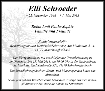 Traueranzeige von Elli Schroeder von trauer.extra-tipp-moenchengladbach.de