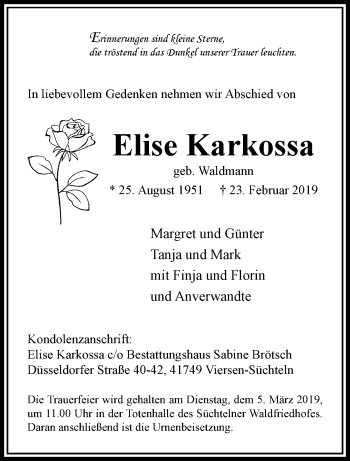 Traueranzeige von Elise Karkossa von trauer.extra-tipp-moenchengladbach.de