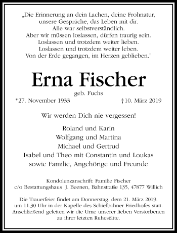 Traueranzeige von Erna Fischer von trauer.extra-tipp-moenchengladbach.de