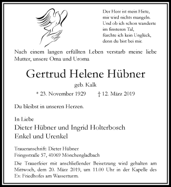 Traueranzeige von Gertrud Helene Hübner von trauer.extra-tipp-moenchengladbach.de
