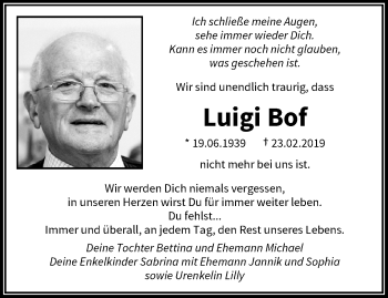 Traueranzeige von Luigi Bof von trauer.wuppertaler-rundschau.de