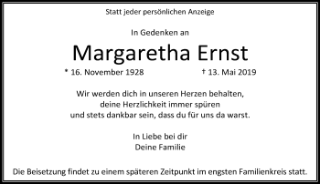 Traueranzeige von Margaretha Ernst von trauer.extra-tipp-moenchengladbach.de