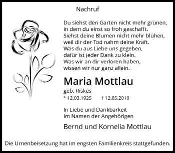 Traueranzeige von Maria Mottlau von trauer.mein.krefeld.de