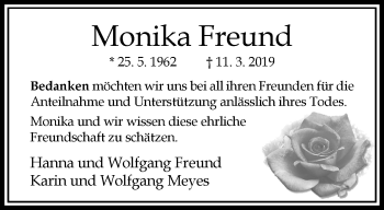 Traueranzeige von Monika Freund von trauer.extra-tipp-moenchengladbach.de