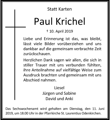 Traueranzeige von Paul Krichel von trauer.extra-tipp-moenchengladbach.de