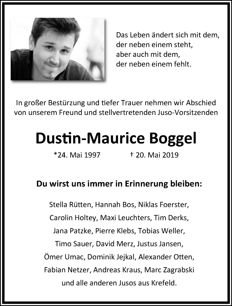  Traueranzeige für Dustin-Maurice Boggel vom 09.06.2019 aus trauer.mein.krefeld.de