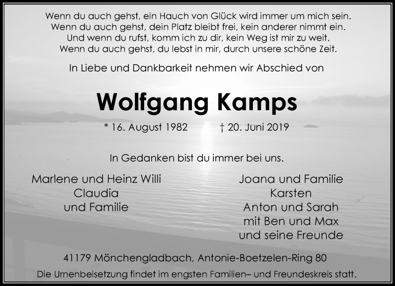  Traueranzeige für Wolfgang Kamps vom 30.06.2019 aus trauer.extra-tipp-moenchengladbach.de