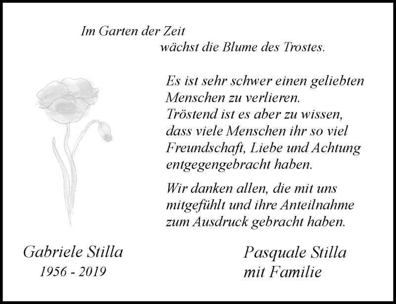  Traueranzeige für Gabriele Stilla vom 13.07.2019 aus trauer.wuppertaler-rundschau.de