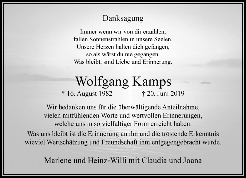  Traueranzeige für Wolfgang Kamps vom 21.07.2019 aus trauer.extra-tipp-moenchengladbach.de