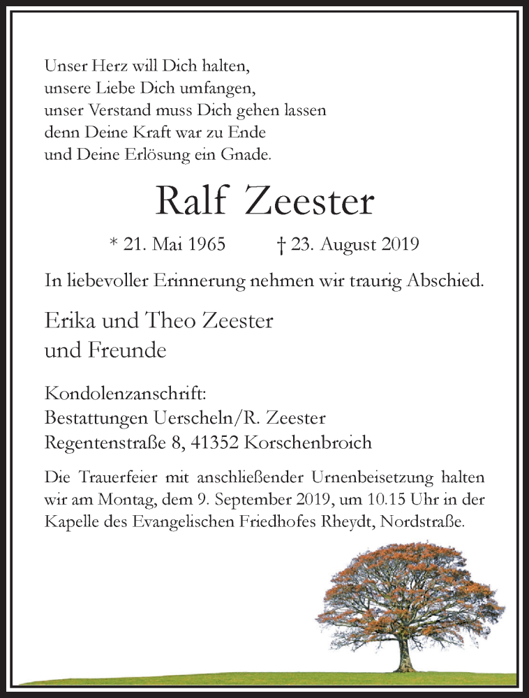  Traueranzeige für Ralf Zeester vom 01.09.2019 aus trauer.extra-tipp-moenchengladbach.de