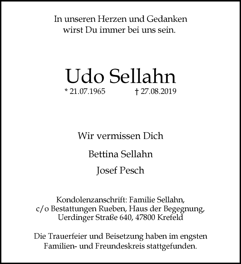  Traueranzeige für Udo Sellahn vom 08.09.2019 aus trauer.mein.krefeld.de