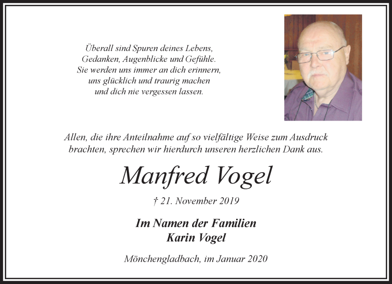  Traueranzeige für Manfred Vogel vom 19.01.2020 aus trauer.extra-tipp-moenchengladbach.de