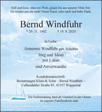 Traueranzeige von Bernd Windfuhr von trauer.wuppertaler-rundschau.de
