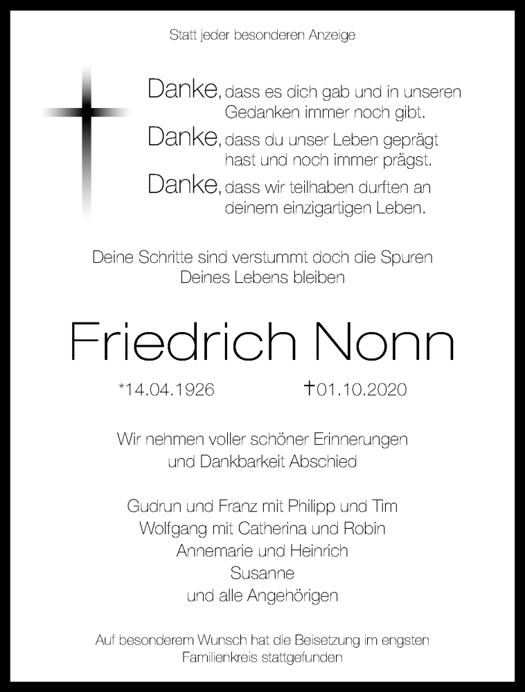  Traueranzeige für Friedrich Nonn vom 11.10.2020 aus trauer.mein.krefeld.de