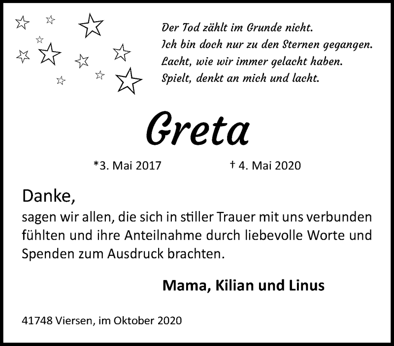  Traueranzeige für Greta Fetten vom 11.10.2020 aus trauer.extra-tipp-moenchengladbach.de