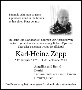 Traueranzeige von Karl-Heinz Zepp von trauer.extra-tipp-moenchengladbach.de