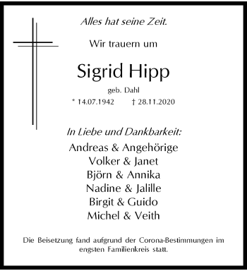 Traueranzeige von Sigrid Hipp von trauer.wuppertaler-rundschau.de