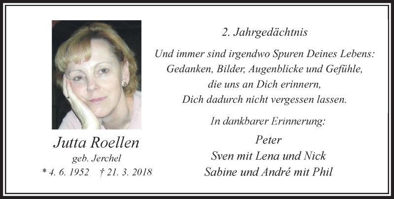  Traueranzeige für Jutta Roellen vom 22.03.2020 aus trauer.extra-tipp-moenchengladbach.de