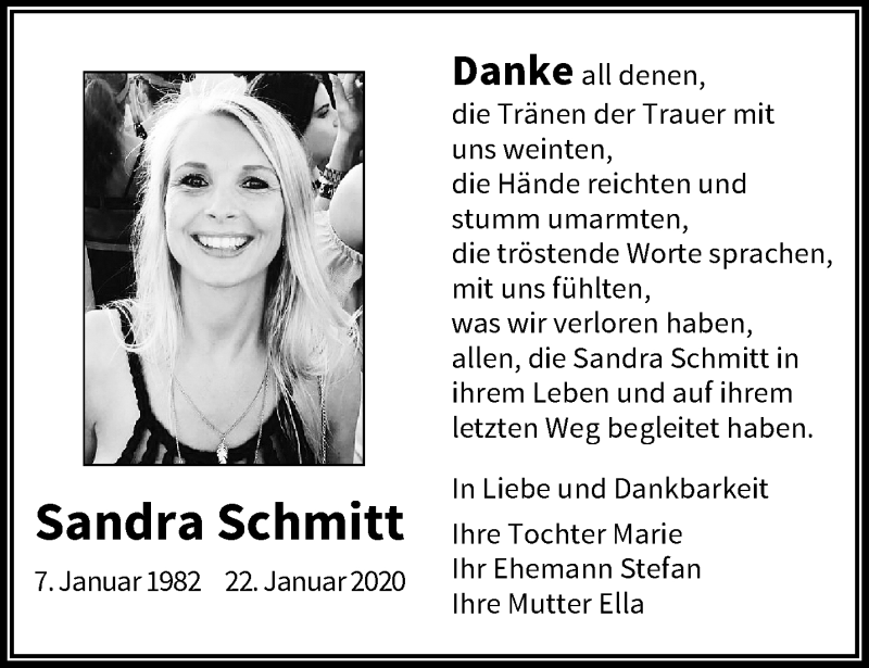  Traueranzeige für Sandra Schmitt vom 14.03.2020 aus trauer.wuppertaler-rundschau.de
