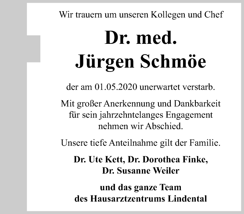  Traueranzeige für Jürgen Schmöe vom 10.05.2020 aus trauer.mein.krefeld.de
