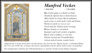 Traueranzeige von Manfred Veckes von trauer.extra-tipp-moenchengladbach.de