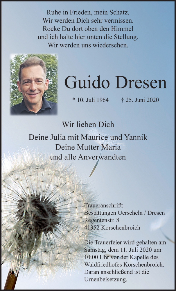  Traueranzeige für Guido Dresen vom 05.07.2020 aus trauer.extra-tipp-moenchengladbach.de