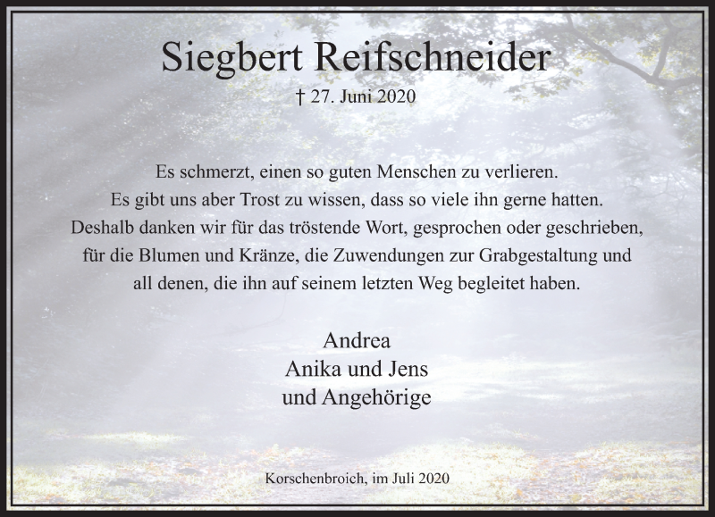  Traueranzeige für Siegbert Reifschneider vom 02.08.2020 aus trauer.extra-tipp-moenchengladbach.de
