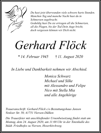 Traueranzeige von Gerhard Flöck von trauer.extra-tipp-moenchengladbach.de