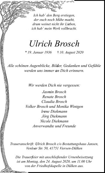 Traueranzeige von Ulrich Brosch von trauer.extra-tipp-moenchengladbach.de