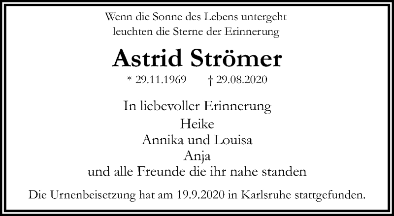  Traueranzeige für Astrid Strömer vom 20.09.2020 aus trauer.mein.krefeld.de