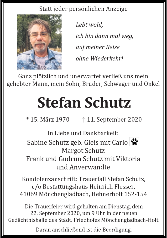  Traueranzeige für Stefan Schutz vom 20.09.2020 aus trauer.extra-tipp-moenchengladbach.de