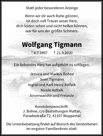 Traueranzeige von Wolfgang Tigmann von trauer.wuppertaler-rundschau.de