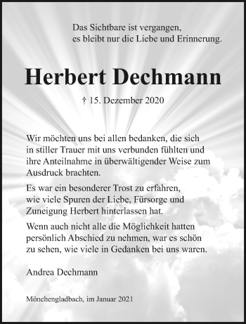 Traueranzeige von Herbert Dechmann von trauer.extra-tipp-moenchengladbach.de