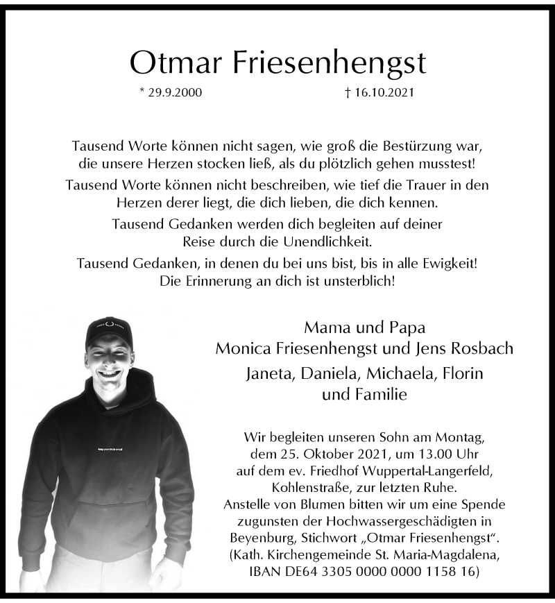  Traueranzeige für Otmar Friesenhengst vom 23.10.2021 aus trauer.wuppertaler-rundschau.de