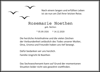 Traueranzeige von Rosemarie Noethen von trauer.extra-tipp-moenchengladbach.de