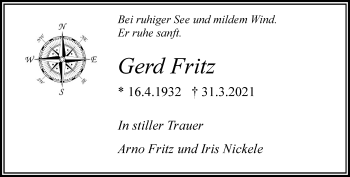 Traueranzeige von Gerd Fritz von trauer.wuppertaler-rundschau.de