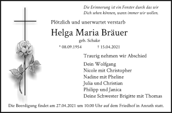 Traueranzeige von Helga Maria Bräuer von trauer.mein.krefeld.de