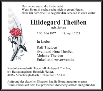 Traueranzeige von Hildegard Theißen von trauer.extra-tipp-moenchengladbach.de
