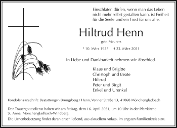Traueranzeige von Hiltrud Henn von trauer.extra-tipp-moenchengladbach.de