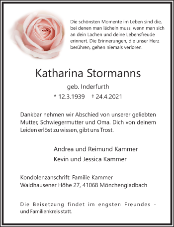 Traueranzeige von Katharina Stormanns von trauer.extra-tipp-moenchengladbach.de