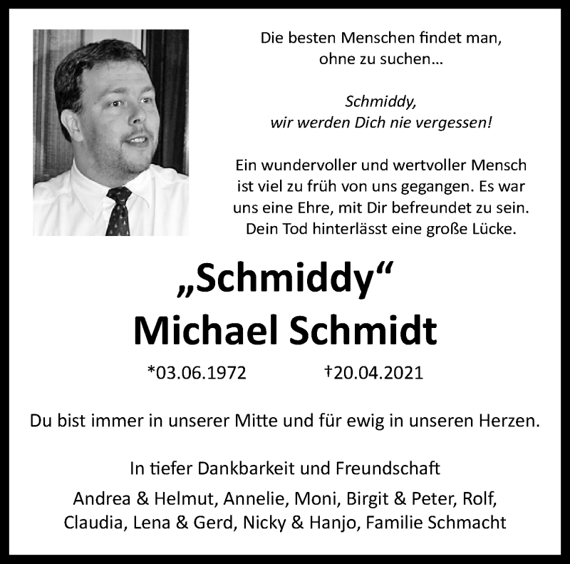  Traueranzeige für Michael Schmidt vom 25.04.2021 aus trauer.mein.krefeld.de