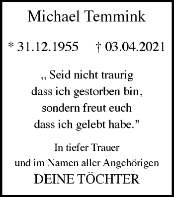 Traueranzeige von Michael Temmink von trauer.wuppertaler-rundschau.de