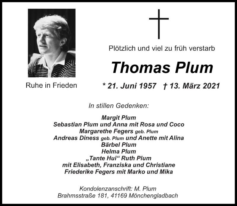  Traueranzeige für Thomas Plum vom 11.04.2021 aus trauer.extra-tipp-moenchengladbach.de