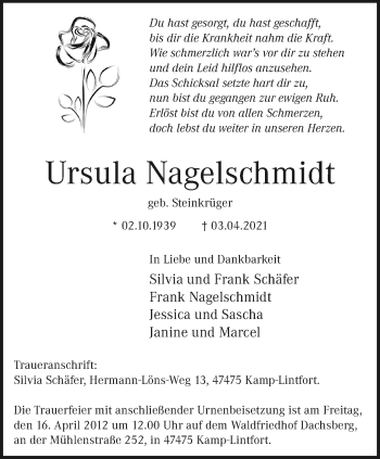 Traueranzeige von Ursula Nagelschmidt von trauer.mein.krefeld.de