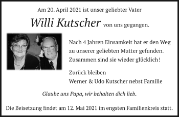 Traueranzeige von Willi Kutscher von trauer.mein.krefeld.de